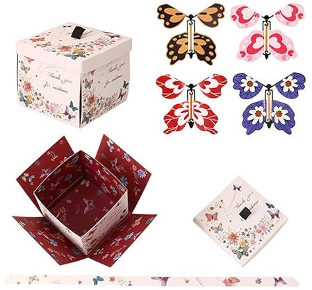1 Packung Geburtstag Explosion Geschenkbox Flying Butterfly Surprise Geschenkbox Schmetterling Explosion Geschenkbox Rosa DIY Explodierender Streich Fall für Geburtstage Hochzeit Muttertag Jubiläen