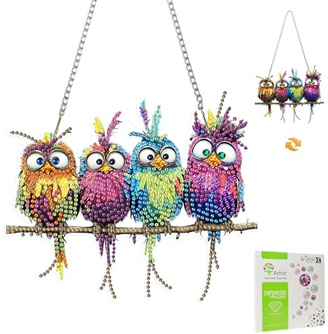 MISCER Eule Diamond painting Hängende Ornament Kit, DIY Doppelseitig Diamant Malerei Fensterbilder Anhänger, Diamant Kunst Anhänger Kit für Kinder Erwachsene Tür-oder Fenster Wand Deko
