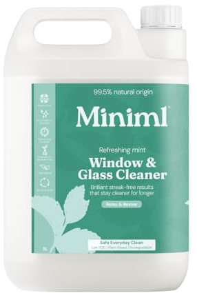 Miniml Window & Glass Cleaner 5L Refill - Mint Scented, Streak-Free Finish, Cruelty-Free, Vegan, Natural & Plant-Based Non-Toxic Cleaning Formula, Bulk Buy