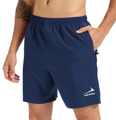 Rane Sports Shorts Deportivos para Hombre con Bolsillos con Cremallera - Ligeros, Transpirables, Ideales para Correr, Gimnasio y Actividades al Aire Libre. Azul Oscuro M