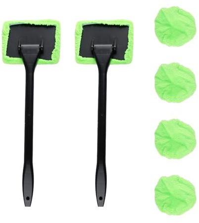 Bojueshaw 2pcs Windscreen Cleaner with 4 Washable Microfiber Pads,180° Swivel Head Car Window Demister Tool for Fog Moisture Removal(Green)
