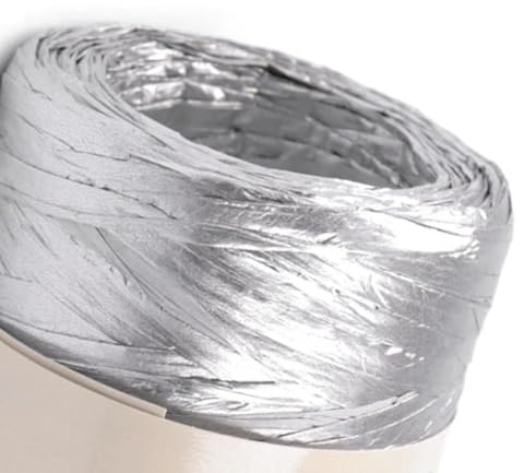 cyclingcolors 1x Fibra Rafia Cuerda de Papel 5-8 mm 100 m Decoración Artesanía Bricolaje hogar Plantas Crochet Joyas Cordel Bolso, Plata Metalizado