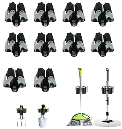 NIYATA 10Pcs Mop Holder Wall Mounted,Broom Holder | Broom Holder for Kitchen Bathroom Laundry Room Shed Garage Garden(Black)