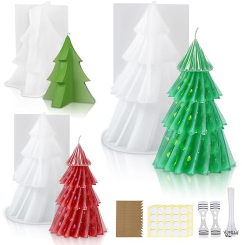 3 Pezzi Stampo Candela Albero di Natale, Stampo in Silicone per Albero di Natale 3D, Stampo Candela Silicone Natale, Stampo per Candele Natalizie, per Realizzare Candele, Sapone