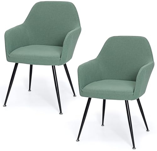 MEIVINES Stretch Stuhlhussen 2er Set Universal Sesselbezug Stuhlhussen mit Armlehne aus Jacquard Stuhlbezug Abnehmbare Waschbar Esszimmerstühle Bezug für Küche Bankett (2, Grün)