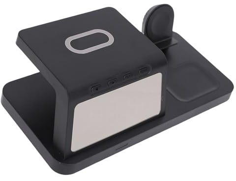 Oreilet Station Charge sans Fil Améliorée 5 en 1, Support Chargeur sans Fil Multiple, Stable, Efficace et Sûr avec Réveil, Station Charge Rapide pour écouteurs Montre de Téléphone