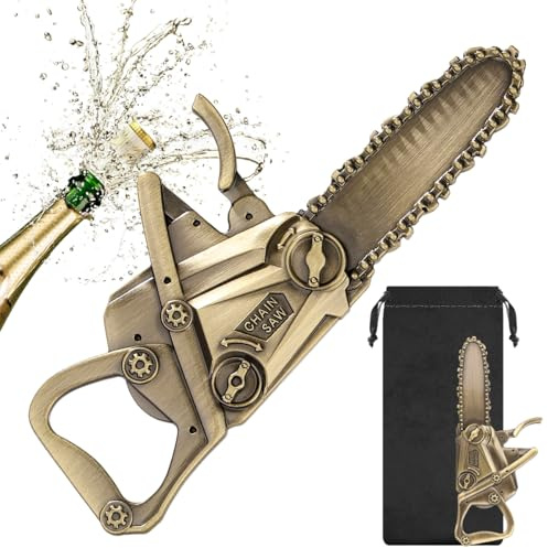 LKKCHER Chainsaw Beer Bottle Opener, Novelty Tool Gift for Men, Dad, Grandpa, Funny Bronze Bar Accessory with Gift Bag, Unique Present for Birthday, Fathers Day, Christmas, BBQ, Camping