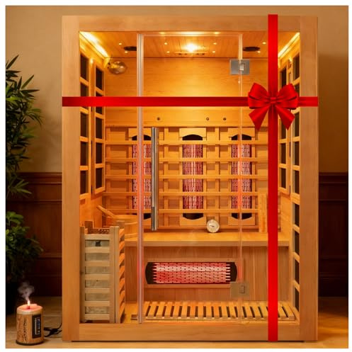 amocane - Chambre de sauna à double système infrarouge et vapeur, sauna en bois de pruche canadien pour 3 à 4 personnes, saunas traditionnels d'intérieur avec 10 radiateurs et poêle de sauna de