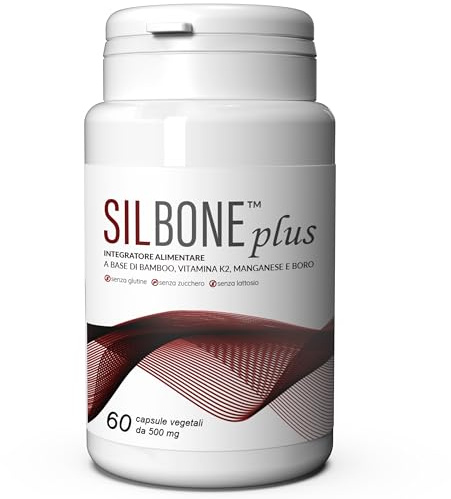 SILBONE PLUS - Integratore Ossa e Articolazioni Premium con Vitamina K2 MK7, Silicio da Bamboo, Boro e Manganese, Coadiuvante per il Tessuto Connettivo - Made in Italy 60Cps - Vela Farmaceutici