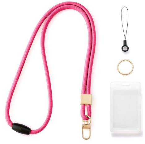 CHUQING Halsband för nycklar Nyckelring Långa töjbara band för ID-märken Nyckelring Telefon Halsband Kryssningslinor Fuchsia | 49 cm polyestersnodd med säkerhetslås och ID-hållare, för ID och nycklar på kontoret eller när du reser