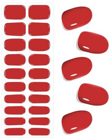 Bagavs Unghie Gel Adesive UV, 20 PCS Smalto Adesivo Gel UV, Rosso Classico Pellicola per Unghie Autoadesiva, Strisce Semiindurite per Manicure Fai da Te