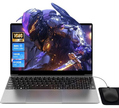 MAXLEGEN Laptop 15,6 Zoll, 16 GB RAM 512 GB SSD, N95-CPU (bis zu 3,4 GHz), hintergrundbeleuchteter Tastatur-Laptop, Win11 Laptops, Typ-C, 5G WiFi, BT 5.0, Typ-C, HDMI, USB, Maus inkl.