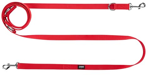 Chaba Hundeleine für Kleine Hunde mit 2 Karabinern | Spaziergang mit Zwei Hunden gleichzeitig | Verstellbar 1.35-2.6m | Breite 1cm | 2 Tragevarianten | Leicht | Robust | Dog Leash | ROT, S