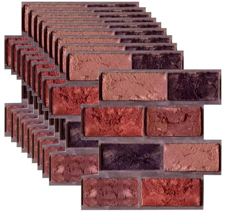 Pannelli da parete 3D, autoadesivi, in mattoni, in PVC, per carta da parati in PVC, impermeabile, effetto pietra, PE espanso, soggiorno, camera da letto, cucina, 10 pezzi, 30 x 30 cm (rosso)