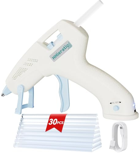 Cordless Mini Hot Glue Gun with 30 Sticks,Glue Gun Kit with Type-C Charge,Fast Preheating 20W Hot Glue Gun Kit Craft Glue Guns for Craft,DIY,Repairs(White)