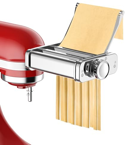 3 in 1 Pasta Attachment for KitchenAid Stand Mixer, Stainless Steel Pasta Maker Kitchen Aid Attachment Included Pasta Sheet Roller, Spaghetti & Fettuccine Cutter by InnoMoon