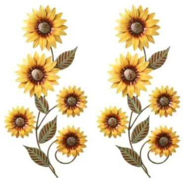 BildeeMait Decorazione da parete in metallo con girasole per decorazione artistica, confezione da 2, giallo, 30 x 15 cm, per interni, portici, giardini, cortili e recinzioni