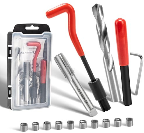 SAIBOO Gängreparationssats M14x1.5 mm Gängreparationssatsen Innehåller Borrar, Gängskärare, Monteringsverktyg, Gängbrytare och Gänghylsor för Reparation av Skadade Eller Slitna Gängor