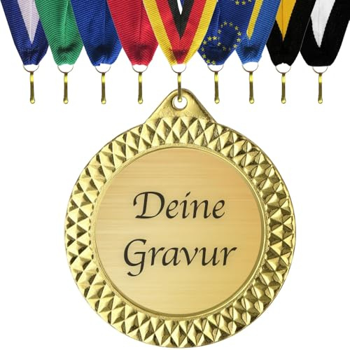Pokal Center Westerheider Medaille mit Gravur, Größe 7 cm, Farbband wählbar, Personalisierbare Auszeichnung aus Metall, Farbe Gold, Medaillen mit Wunschtext