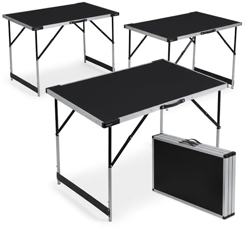Mamba Tapeziertisch 3-teilig klappbar – Multifunktionstisch Set 100 x 60 cm, höhenverstellbar (75 – 94 cm), Alu-Rahmen, 90 kg Tragkraft, Power-Verstrebung – Flohmarkttisch Campingtisch Arbeitstisch