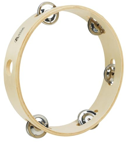 A-Star 8 inch/20cm Handheld Wooden Headless Tambourine, Traditional Single Jingle Bell Row