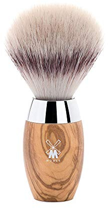 MÜHLE Kosmo Rasierpinsel - Rasurpinsel aus Silvertip Fibre - edler Olivenholz-Griff - Metallakzenten - Handarbeit -vegan