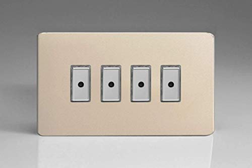 Varilight Eclique 2 4-Gang 1-Way Remote/Tactile Touch Control Master LED Dimmer Light Switch 4 x 0-100W (Max 10 LEDs) Satin Chrome JDNE104S