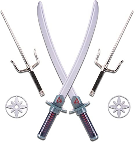 Kangaroo 6 Pcs Ninja Toy Swords for Kids & Ninja Stars Kit - Katana Sword - Plastic Weapons for Boys & Girls Dress up, Cosplay Toy Sword - Easter & Carnival Theme - Ninjas Gear Swords Party Favors