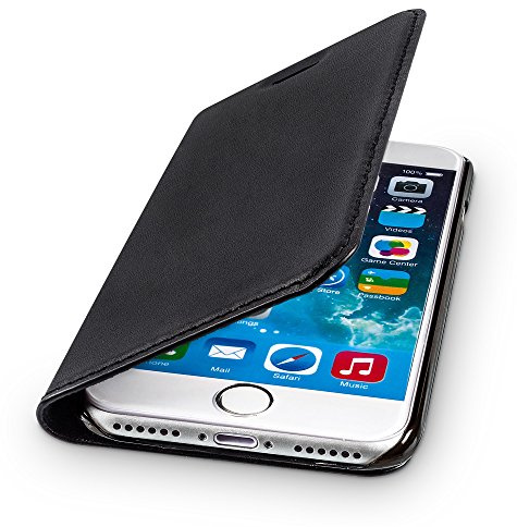 WIIUKA Echt Ledertasche - TRAVEL - für Apple iPhone 8 Plus und iPhone 7 Plus mit Kartenfach, extra Dünn, Tasche Schwarz, Leder Hülle kompatibel mit iPhone 8 Plus / 7 Plus