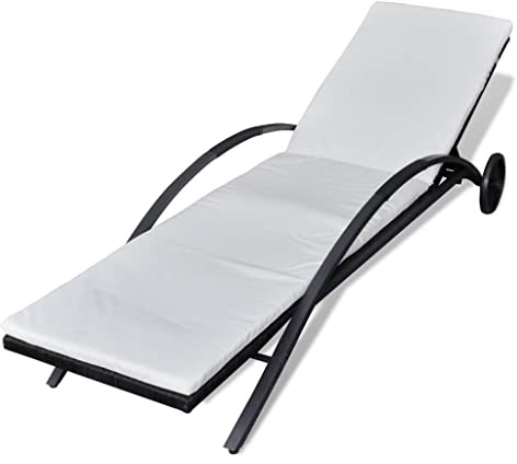 vidaXL Sonnenliege mit Polster & Rollen Poly Rattan Schwarz