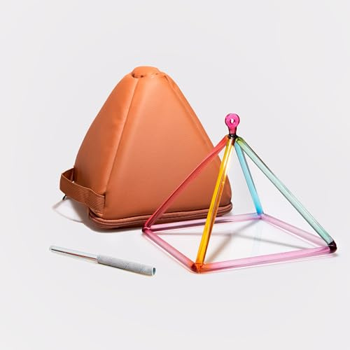 TOPFUND Klangtherapie-Instrument mit Regenbogen-Kristallen, Klangtherapie-Instrument mit Tragetasche und Quarz-Wildlederhammer, 10,2 cm