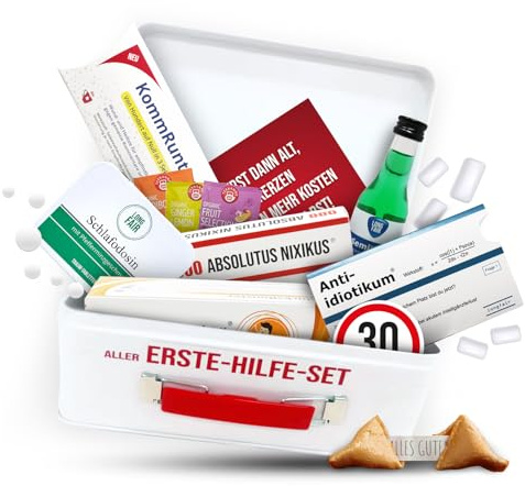 30. Geburtstag | Erste Hilfe Set Geschenk-Box, witziger Sanikasten | 8-teilig | Spaßgeschenk zum 30. Geburtstag