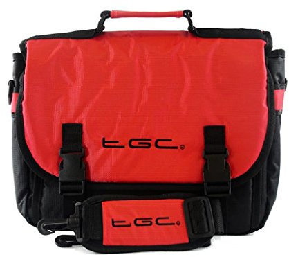 New TGC ® Messenger Style TGC Padded Carry Case Bag for The Sony BDP-SX1 Portable DVD Player (Crimson Red & Black)
