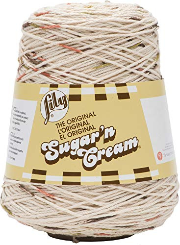 Spinrite Sugar'n Cream Garn, 100% Baumwolle, 4-lagig, für viele Bastelprojekte, Pullover, Geschirrtuch oder Teppiche, ca. 400 g, Sonoma, konisch, Creme mit braunen, oliven und Rost Dashes