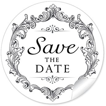 72 Sticker Save the Date schöne Etiketten in Schwarz Weiß im Vintage-Retro-Style mit romantischen Ornamenten für Gastgeschenke oder Tischdeko zur Hochzeit, Geburtstag