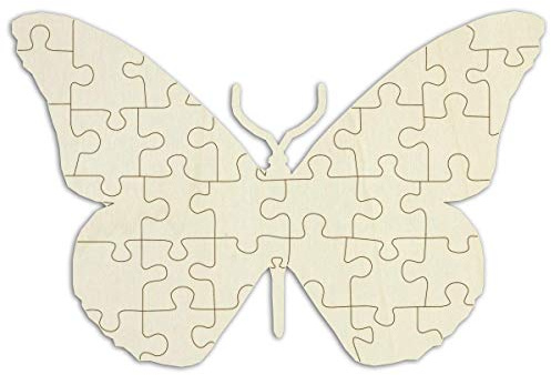 Holzpuzzle „Schmetterling“ zum selbst gestalten und bemalen - 35 Teile, 30 x 20 cm - personalisierbares Puzzle aus Holz in Form eines Schmetterlings