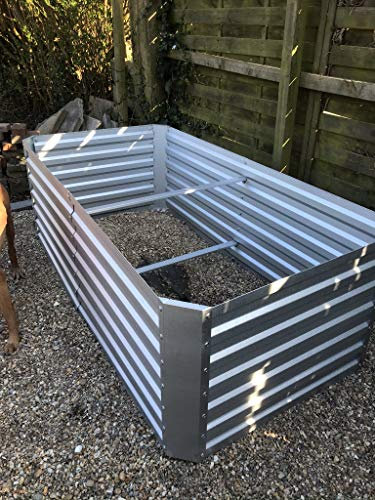 Metal Garden Raised bed Rectangular L180cm W90cm H60cm Strong construction Cream or Galvanised metal (Galvanised Metal)