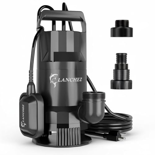 LANCHEZ 1.6HP 6000GPH Sump Pump, Portable Submersible Water Pump with Float Switch, High Flow Water Removal for Pool Draining Hot Tub Basement Garden with 16ft Power Cord, Auto