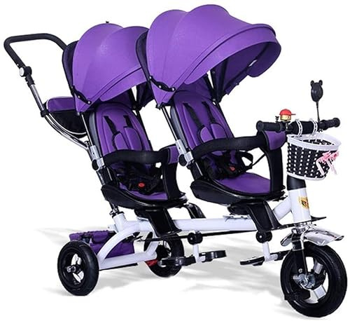 SXRDZ Four-in-one Twin Tricycle for Children, Two-Seater Pedal Bicycle, Stroller with Sunshade, Two-Way Rotating Seat/Removable Rear Push Handle/Retractable Pedals