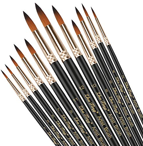 Paint Brushes 12 Pieces Set,Professional Paint Brush Round Pointed Tip Nylon Hair Artist Acrylic Brush for Acrylic Watercolor Oil Painting Body Paint (Black)