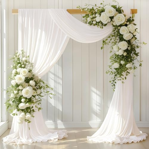 LINXTAR Lot de 2 panneaux de tissu drapé en mousseline de soie transparente pour cabine photo, fête prénuptiale, prénatale, église, nouveau-né, photographie, baptême, fête en plein air, ivoire