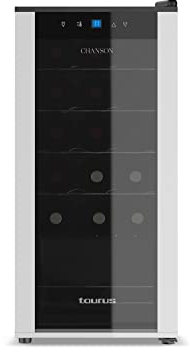 Taurus WC18C - Cantinetta vino da 18 bottiglie, silenziosa, non vibra, isolamento speciale dell'interno, porta in vetro, temperatura regolabile, luce interna, nero