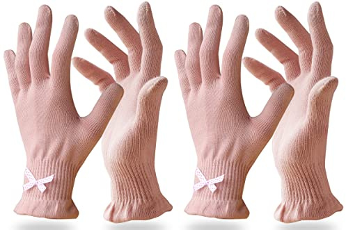 Evridwear Cotton Moisturizing Gloves Overnight Touchscreen for Dry Hands SPA Eczema Hand Care, Day and Night Moisturizing Sleeping Gloves (2 Pair S/M, Feather Weight Pink Color)