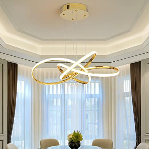 LED Hängeleuchte Esstisch Dimmbarer Pendelleuchte Mit Fernbedienung Moderne Deko Pendellampe Chrom Finish Acryl Hängelampe Höhenverstellbarer Kronleuchter Schlafzimmer Wohnzimmer Beleuchtung,Gold…