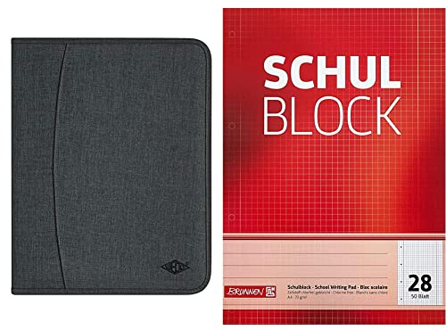WEDO 58352412 Ringbuchmappe College, A4, mit 2-Ring-Mechanik, Grau & Brunnen 1052528 Schulblock/Notizblock (A4, 50 Blatt, kariert, mit Randlinien, Lineatur 28, gelocht, kopfverleimt, 70 g/m²)