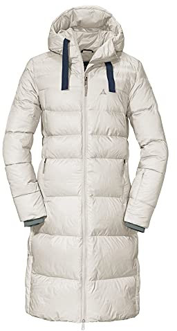 Schöffel Damen Down Coat Kenosha L, wind- und wasserabweisender Daunenmantel mit RDS-zertifizierten Federn, leichte Winter Wanderjacke mit Wärmekragen und Kapuze, whisper white, 44