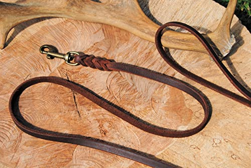 BULLYZEI Lederleine geflochten Antik-Leder 10mm x 3m ohne Schlaufe (Antik-Messing) Schleppleine Fährtenleine