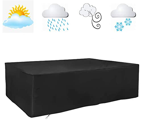 HOLEILUCK Abdeckung für Gartenmöbel, Rechteckig Schutzhülle für Gartentisch Atmungsaktiv Abdeckhaube für Tisch und Stühle, wasserdichte Oxford Gewebe Sitzgruppe Abdeckplane schwarz 205x85x63cm