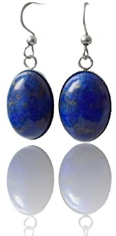 Lapislazuli Ohrhänger, Blau Silber Farbe, Ohrringe ovale Edelstein Anhänger hängend, Hängeohrringe mit blauem Stein, Lapis Lazuli Schmuck