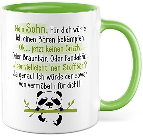 Sohn Tasse Geschenk, Mein Sohn für dich würde ich einen Bären bekämpfen Geschenkidee Vater Mutter Kaffeetasse mit Spruch lustig Kaffee-Becher Witztasse Teetasse Mama Papa (Sohn)